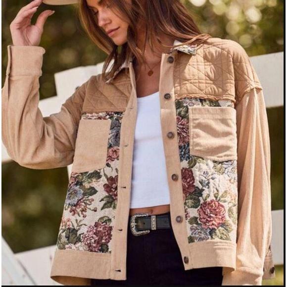 Oddi Jackets & Blazers - #2252 Oddi NWT Beige Floral Colorblock Corduroy Patchwork Jacket Coat Size 1X